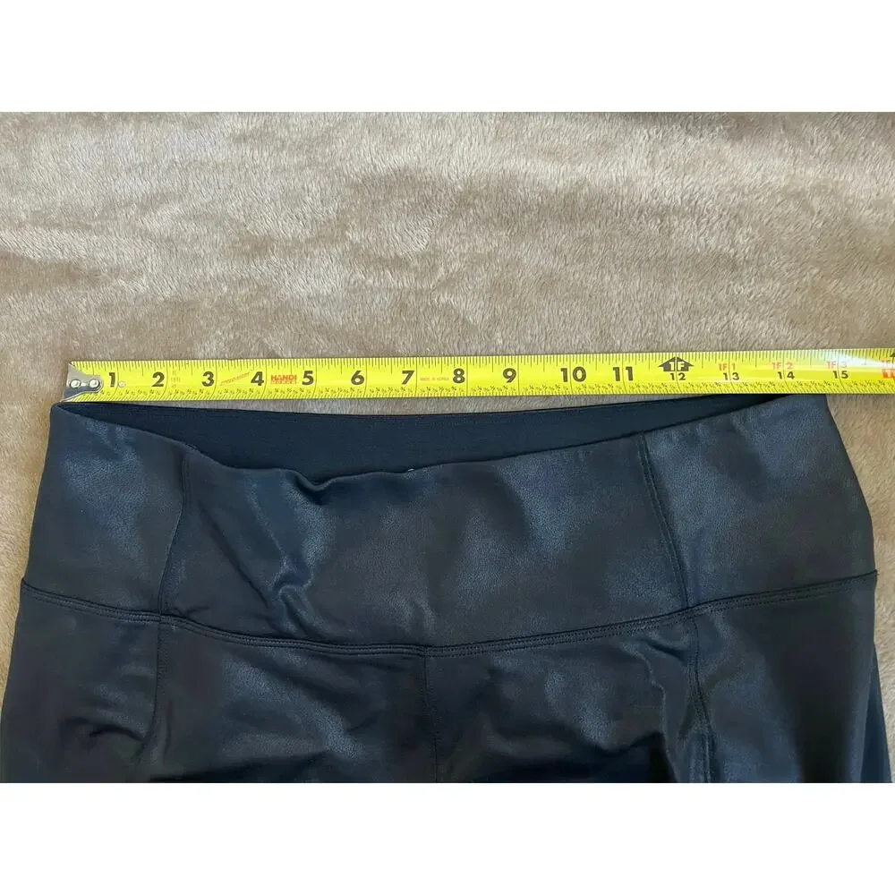Athleta Delancey Gleam Faux Leather Moto Tight Black Leggings Women's Size Large